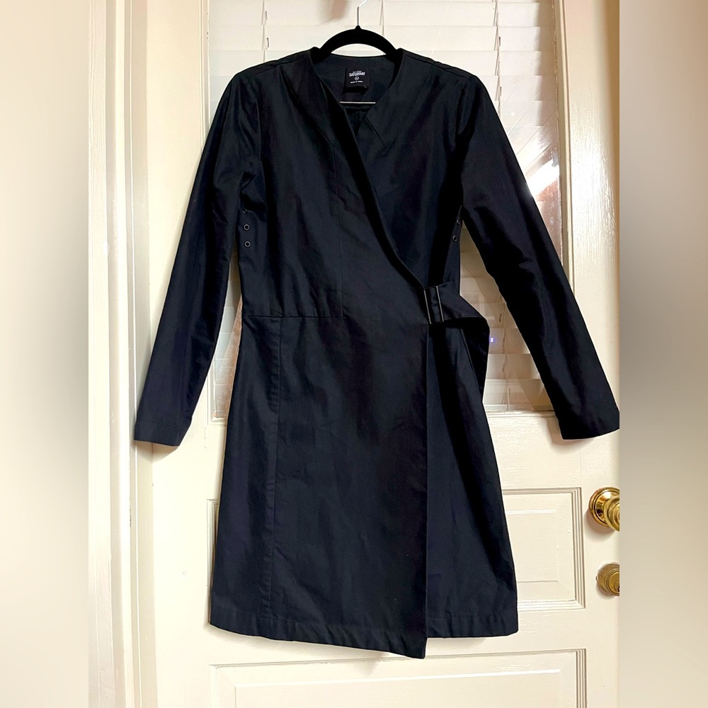 Kate Spade XSmall Saturday Rain Trench Coat Jacket Black Wrap Top Long Sleeve